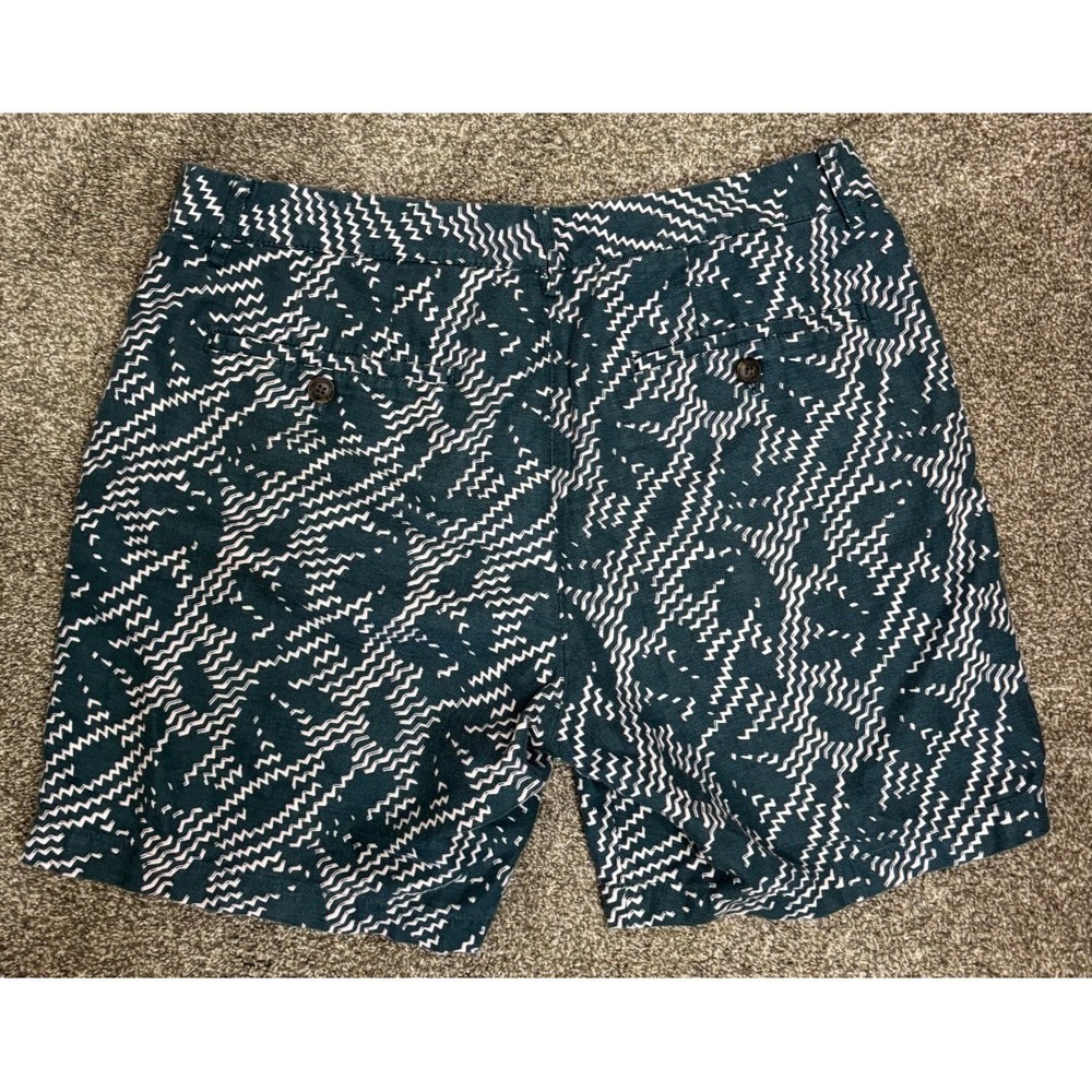 Club Monaco Chino Shorts Mens 30 Baxter Fit Linen Cotton Navy Blue Floral White - Picture 3 of 9